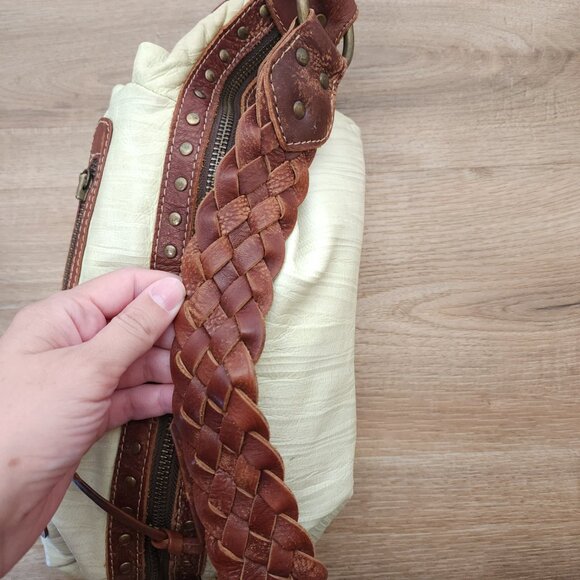 Vintage Browns Green Brown Shoulder Bag Purse Metal Bull Accents Braided Strap - Picture 5 of 12